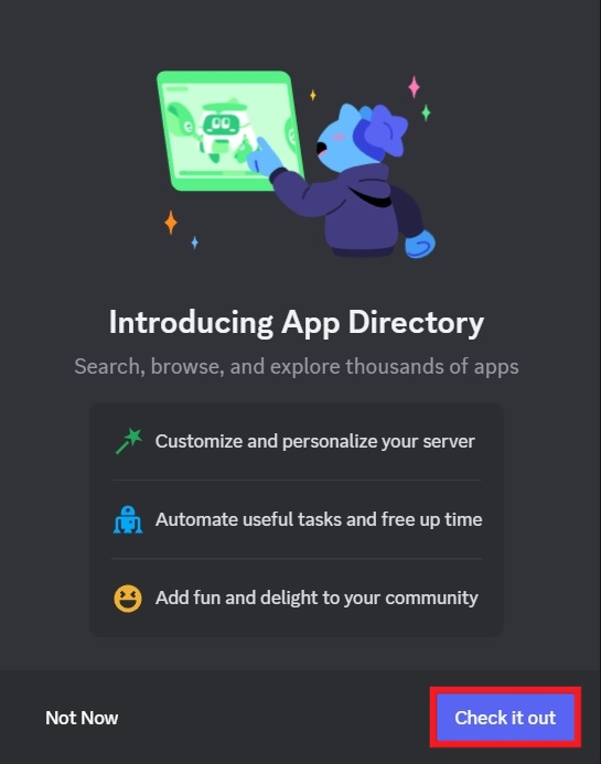 Clicking "Check it out" button in pop-up in Discord for PC.