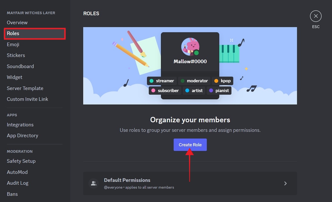 Clicking "Create role" button under "Roles" in "Server Settings" in Discord for PC.