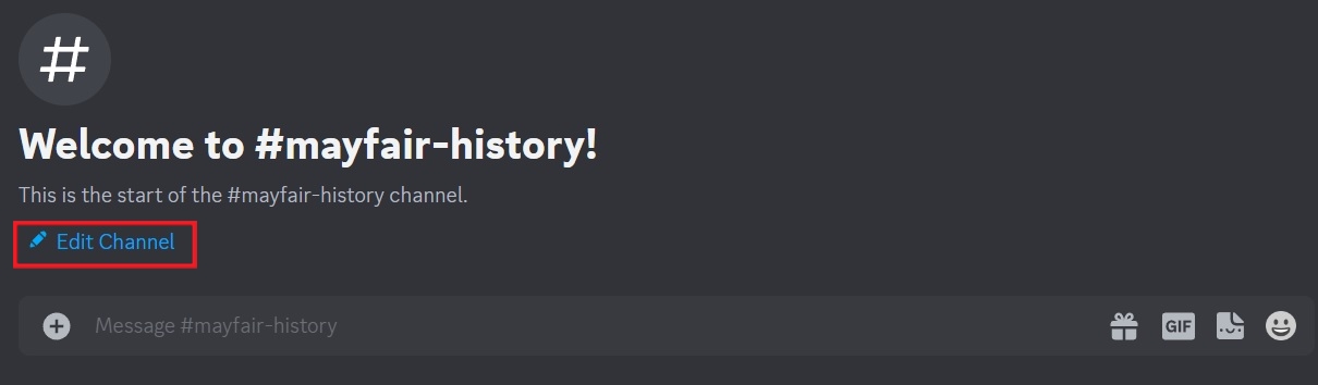 Selecting the "Edit Channel" button in in new channel on Discord for PC.
