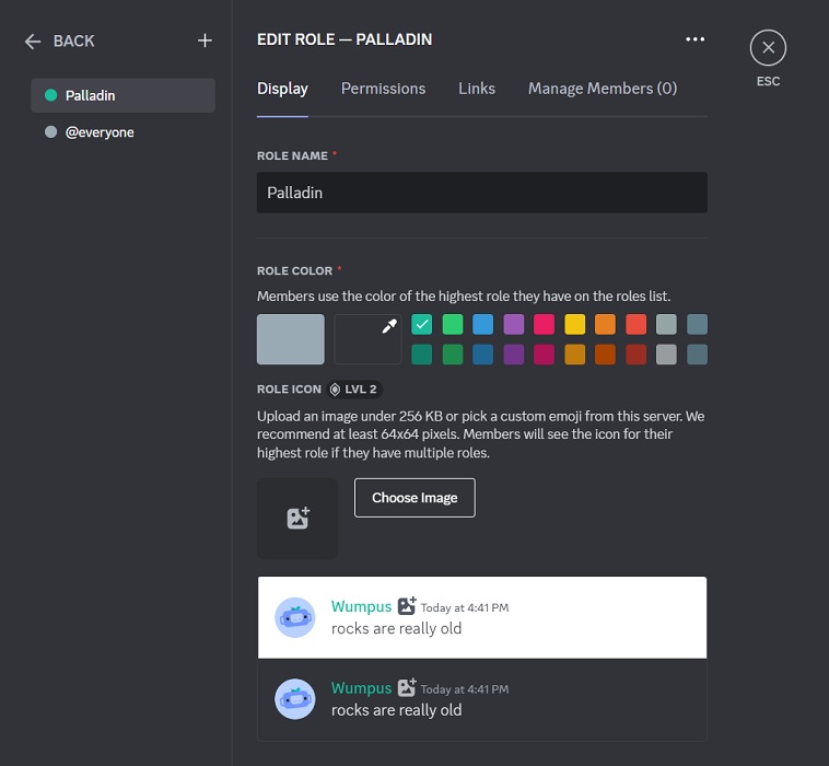 Creating a role on Discord and assigning a specific color. 