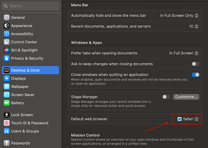 Default Browser Menu Mac