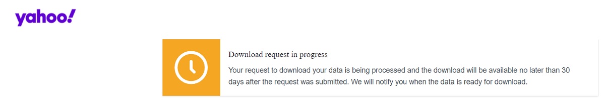 "Download request in progress" notification in Privacy Dashboard.