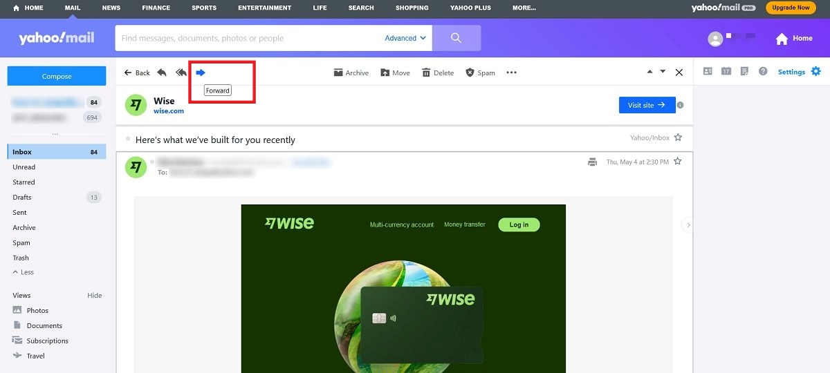 "Forwarding" function in Yahoo Mail. 