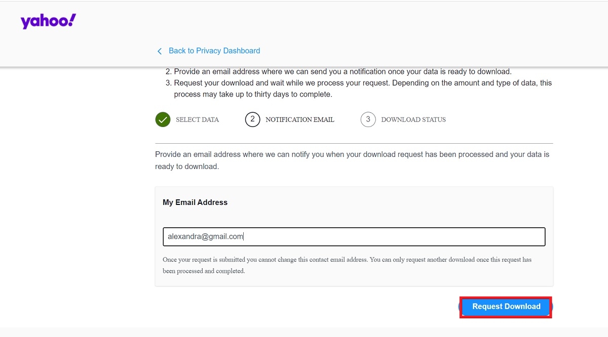 Clicking on "Request download" button  on Privacy Dashboard.