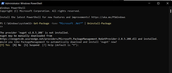 Installing NuGet in Powershell. 