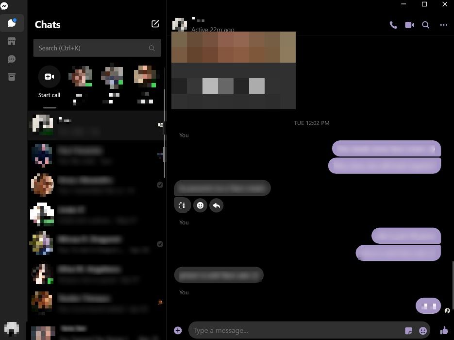 Dark mode enabled in Messenger for desktop. 