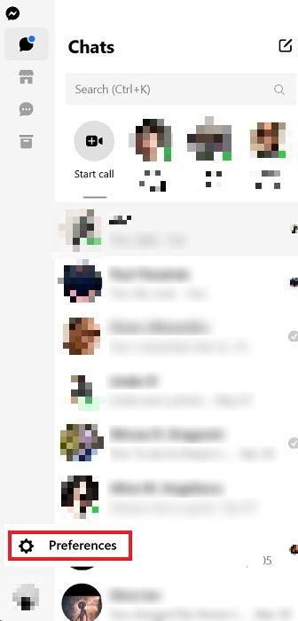 Selecting "Preferences" in Messenger for desktop. 