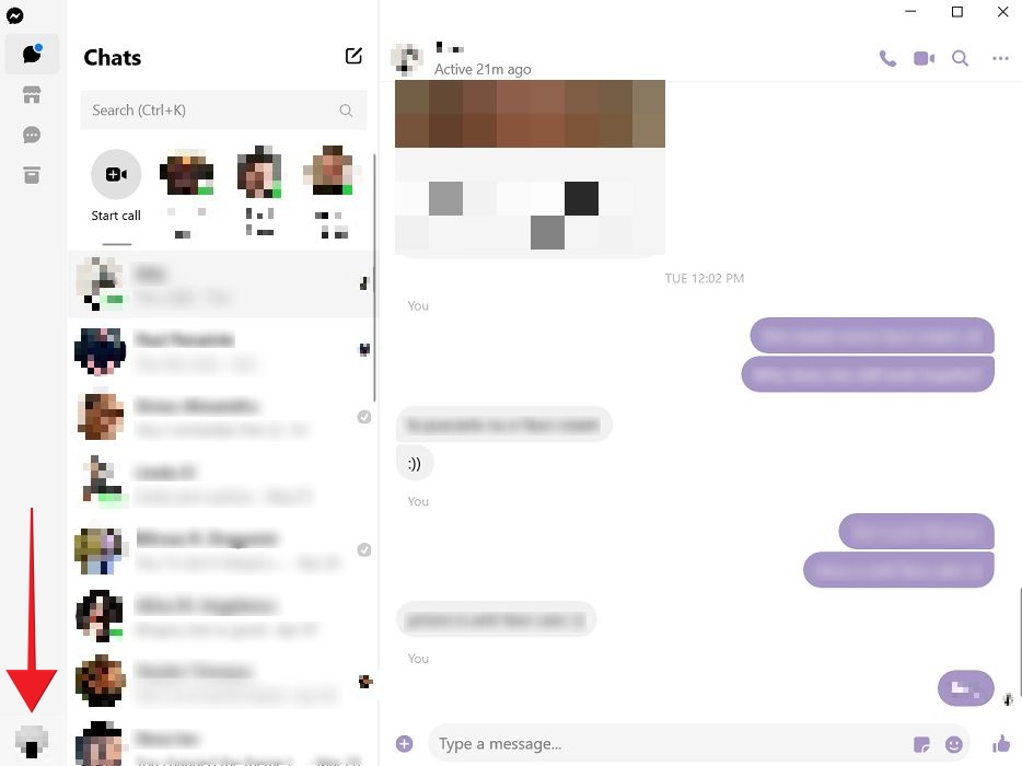 Clicking on profile picture in Messenger for PC.
