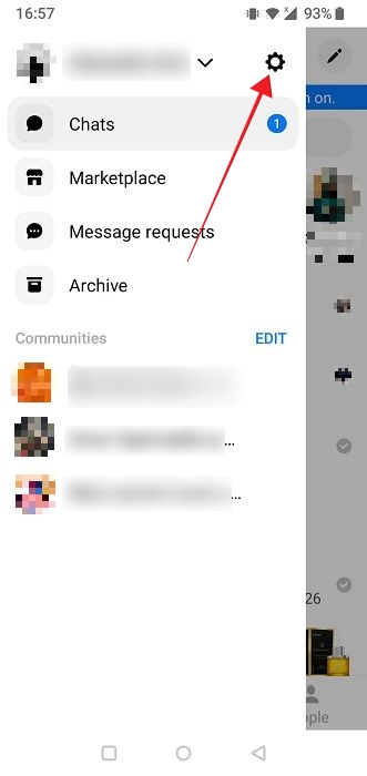 Pressing the gear icon in Messenger app for Android. 