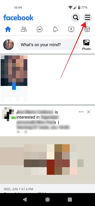 Clicking on hamburger menu in Facebook Lite app.