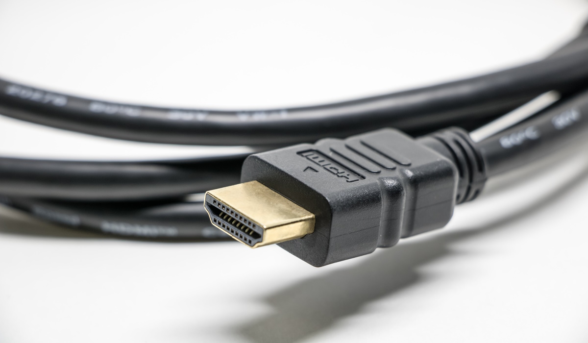 A close up shot of the connector of an HDMI cable.
