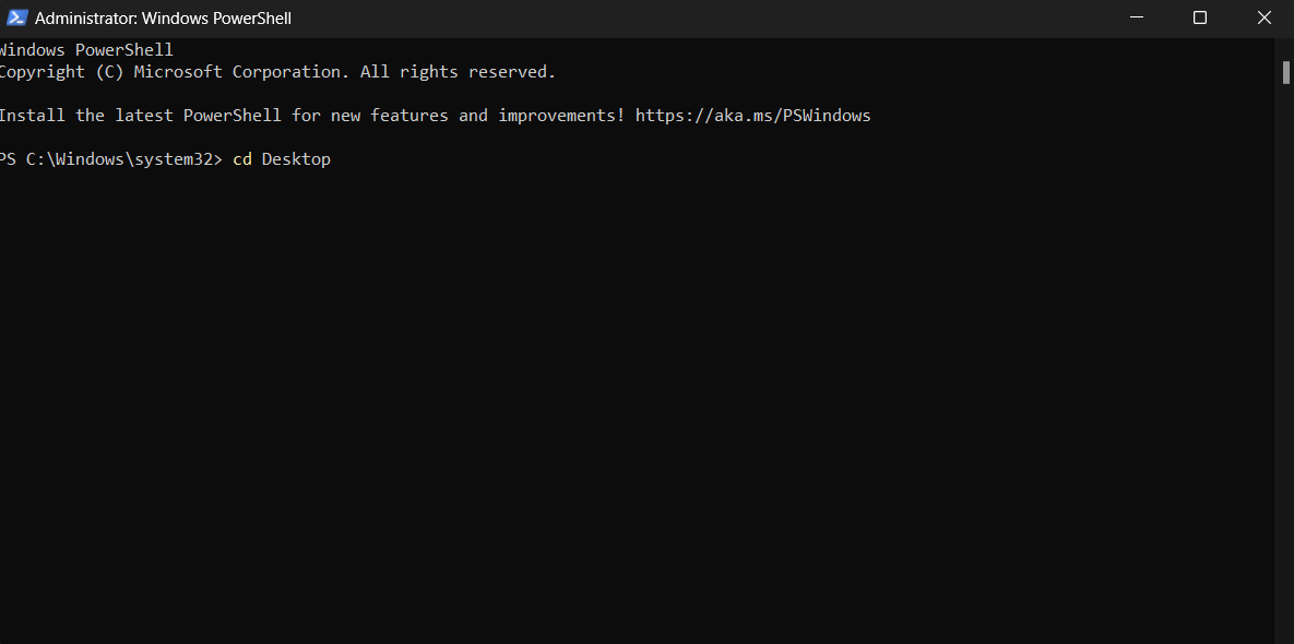 Typing a command in PowerShell. 