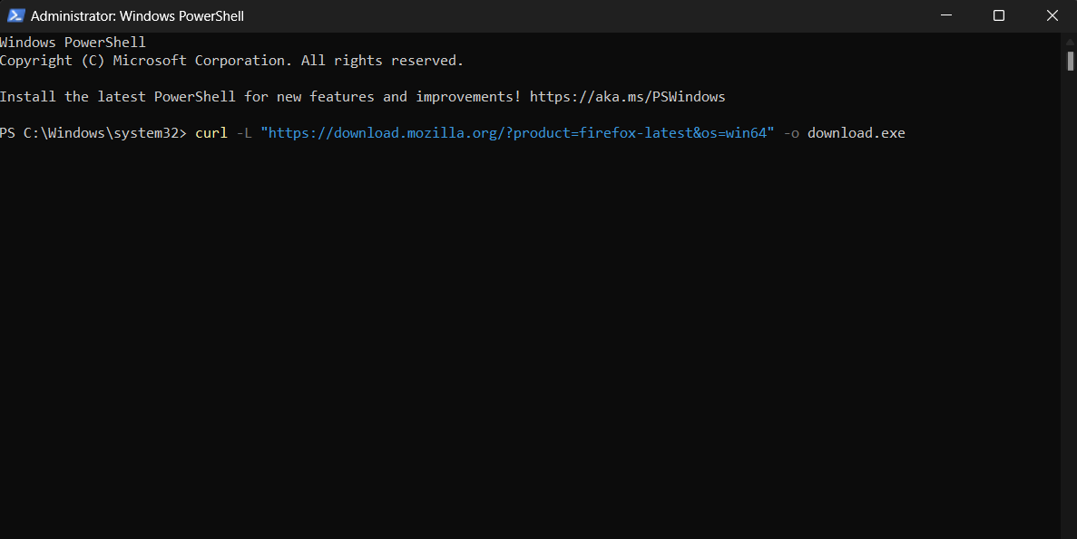 Typing a command in PowerShell. 
