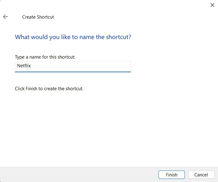 Naming shortcut in "Create shortcut" window. 