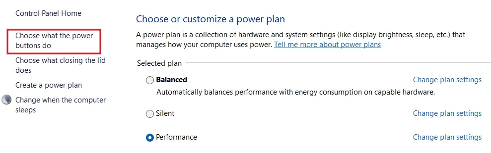 Clicking on "Choose what the power buttons do" in Control Panel. 