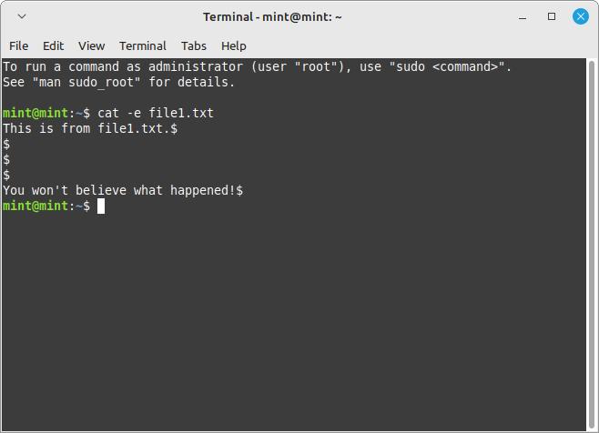 Linux Terminal Cat Command Flags E Flag