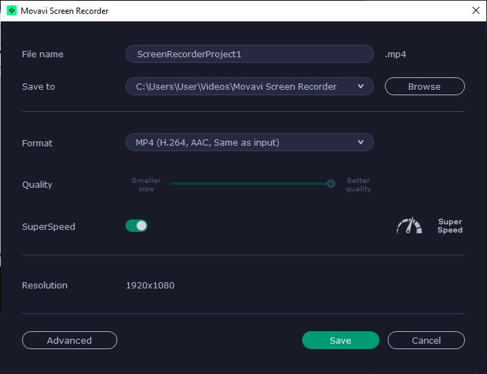Movavi Screen Recorder Export