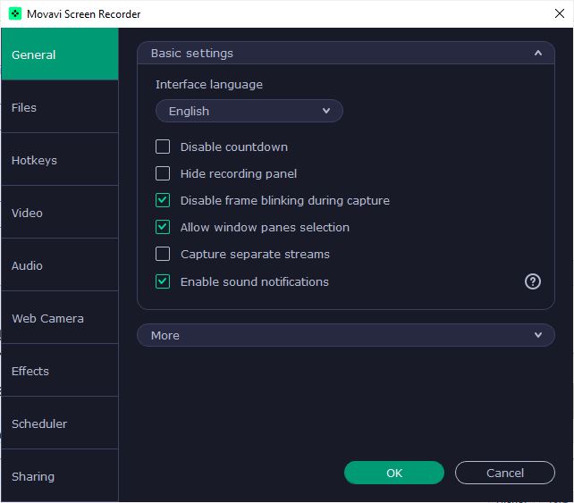 Movavi Screen Recorder Settings