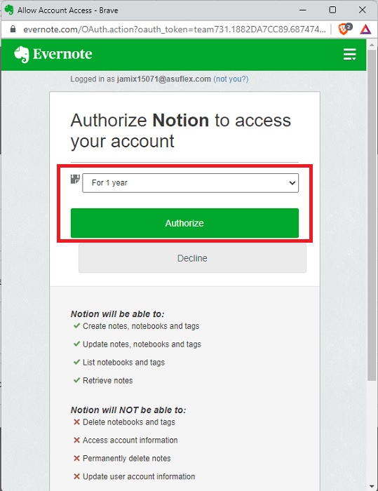 Moving From Evernote To Notion Authorize