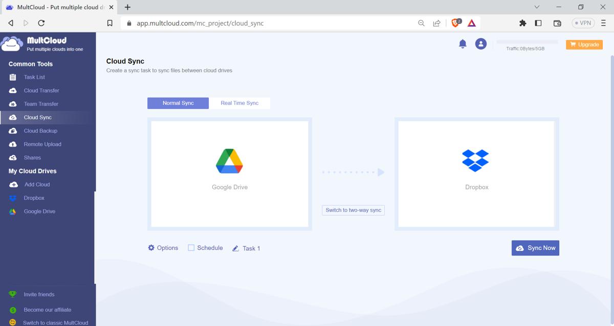 Multcloud Syncing Google Drive To Dropbox Cloud Sync Cloud Storage Manager