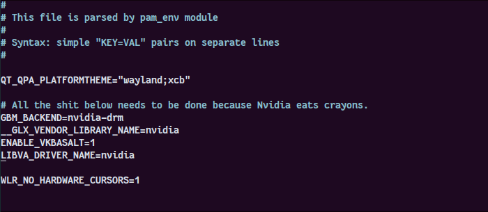 Nvidiawayland Environment