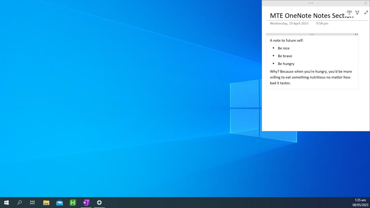 Pinning OneNote to desktop.