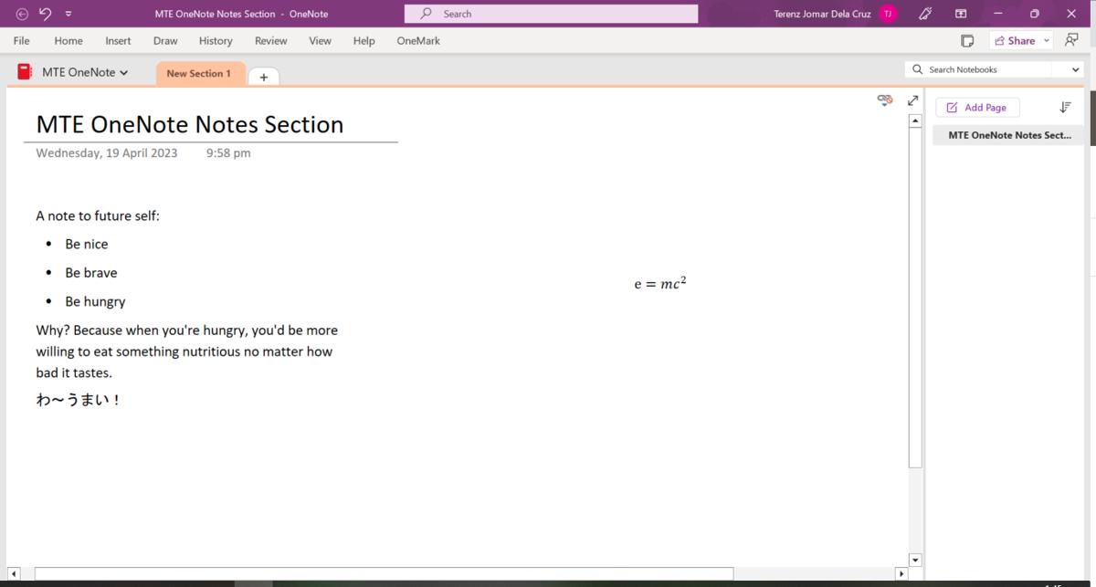 OneNote with Japanese text written into it.