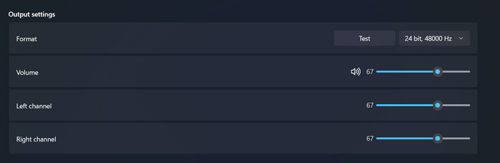 Output settings available to be modified. 
