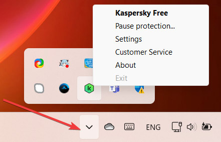 Right-clicking antivirus icon in system tray. 