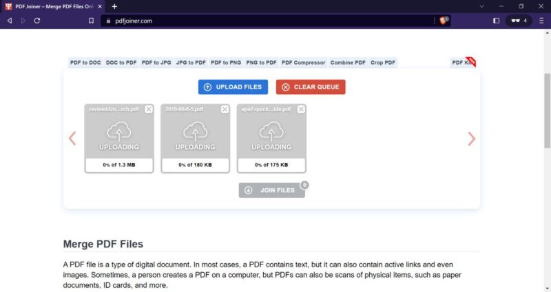 Pdfjoiner Uploading Three Pdf Files