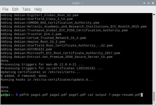 Pdftk In Terminal Pdftk Page1 Page2 Page7 Combining To Become 7 Page Resume Pdf Right After Installation