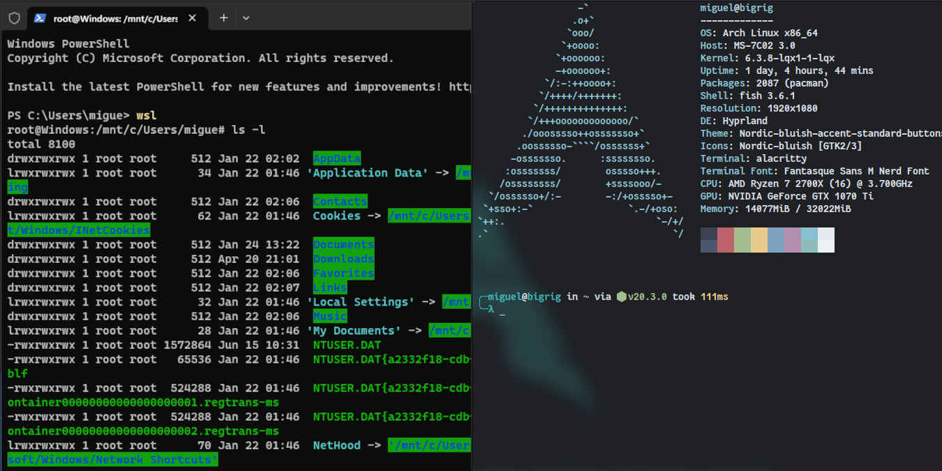Powershellbash Sidebyside