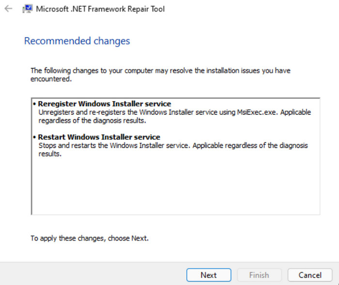 Recommended changes in Microsoft .NET Framework Repair Tool. 
