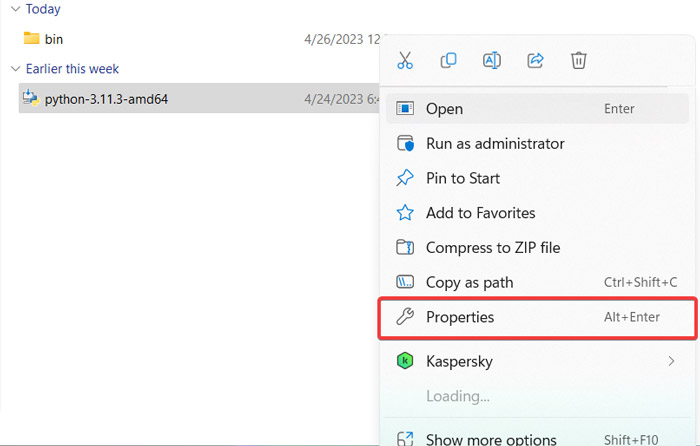 Context menu with "Properties" option visible.