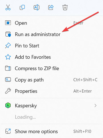 Clicking on "Run as Administrator" from the context menu. 