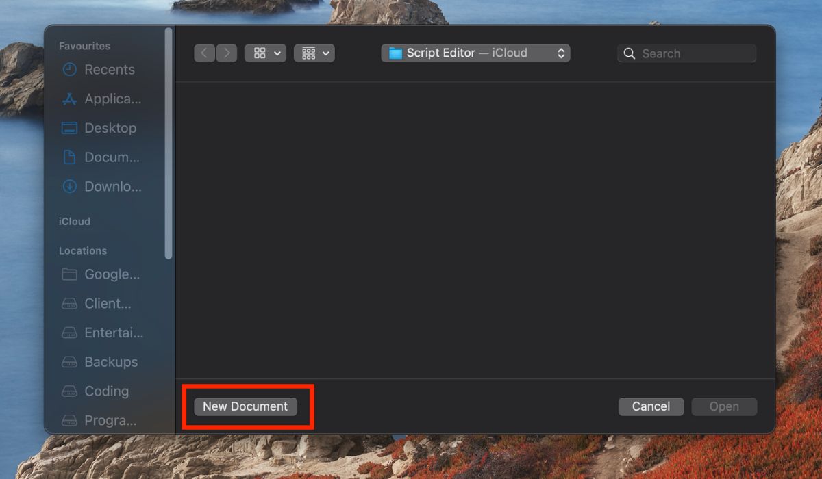 Script Editor New Document