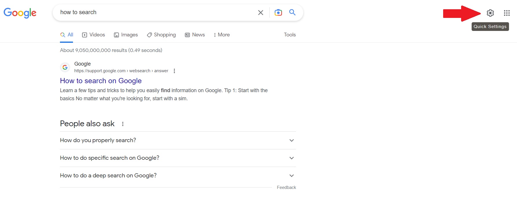 Google Search quick settings