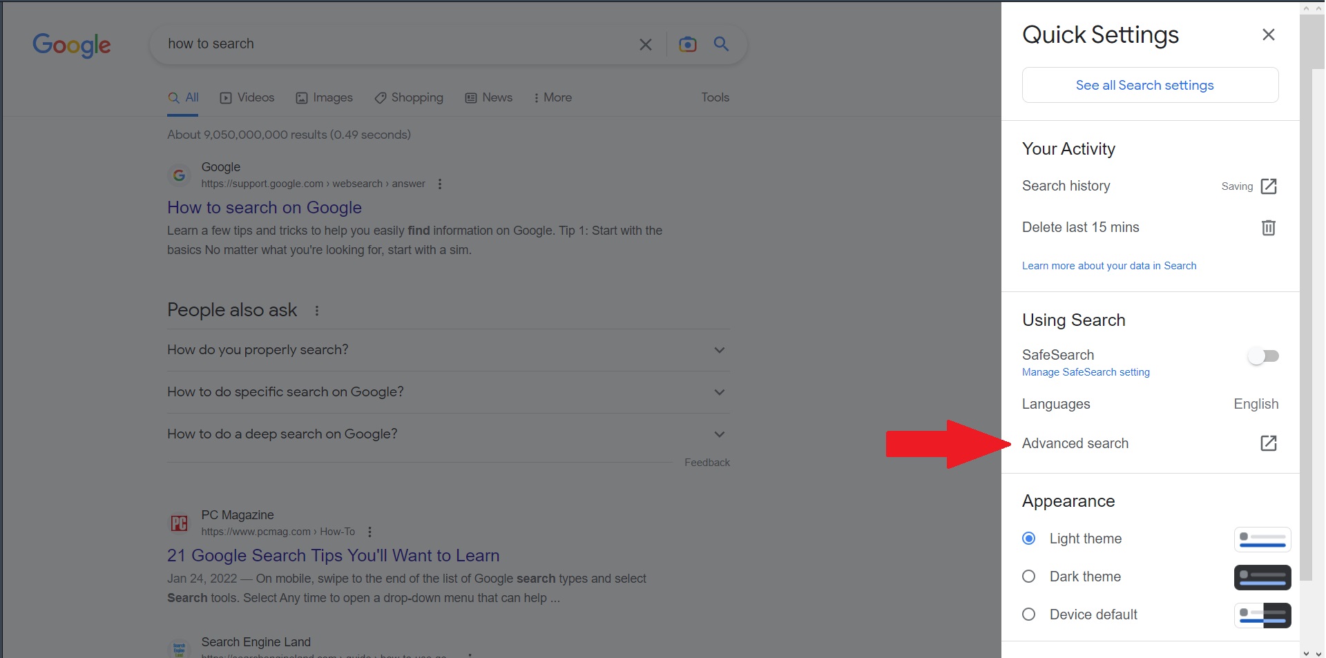 Google Search advanced search