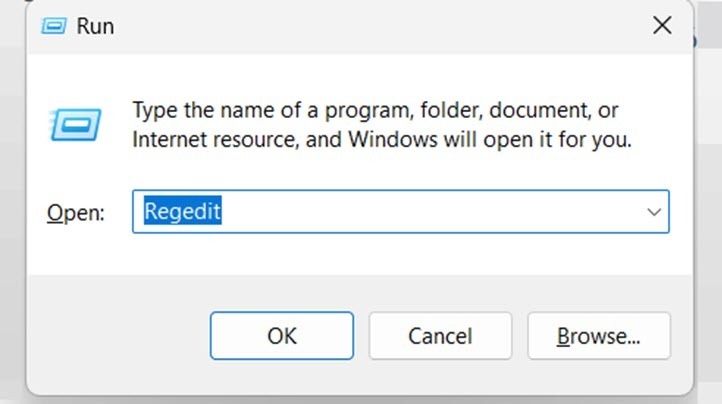 Typing "regedit" in Run window. 
