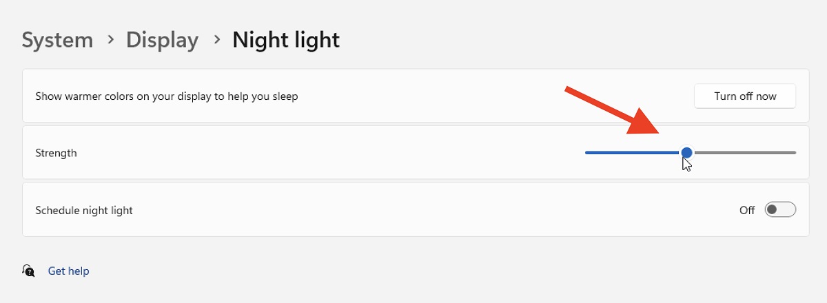"Strength" slider under Night Light option. 