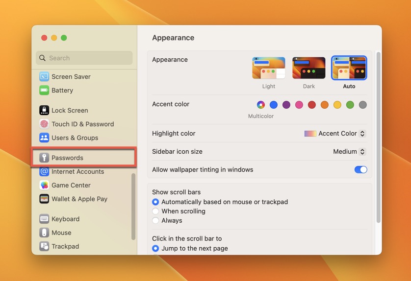 System Settings Passwords