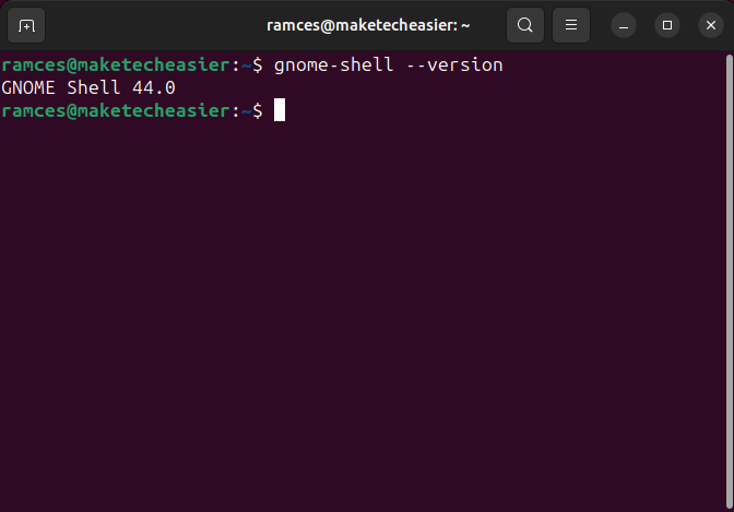 A terminal showing the current GNOME version of the desktop.