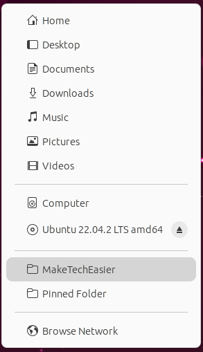 A screenshot of the Places panel with pinned directories.