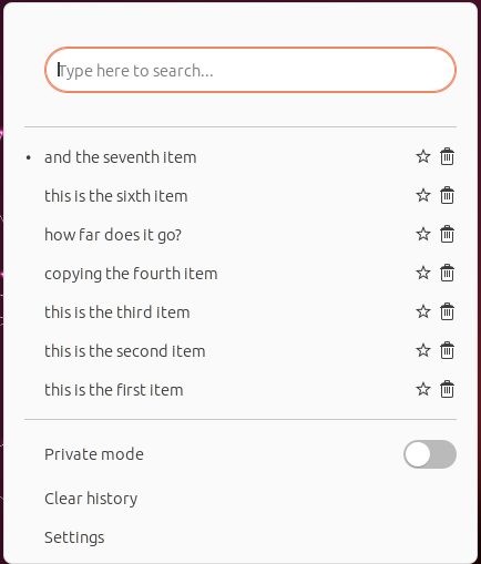 A screenshot of the clipboard manager panel.