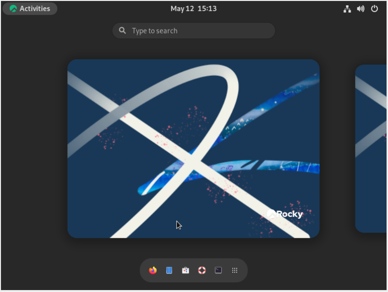 A screenshot of the Rocky Linux server desktop.