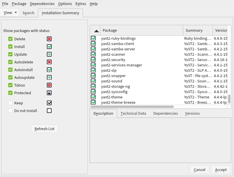 A screenshot of the YAST system configurator.