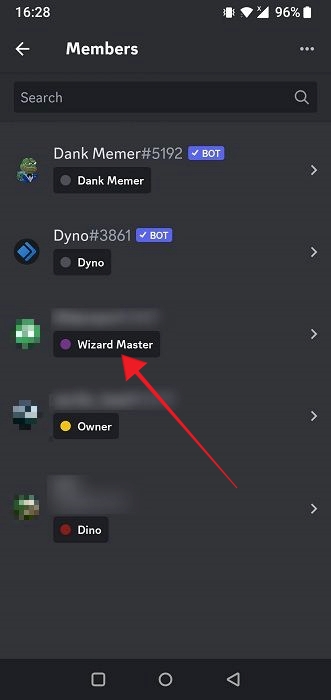 Clicking on member in Discord app. 