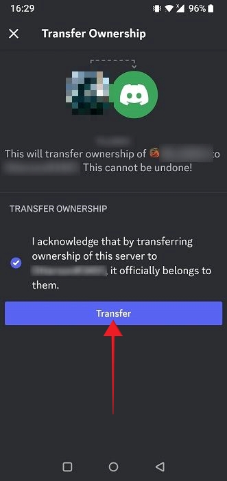 "Transfer" button in Discord app. 