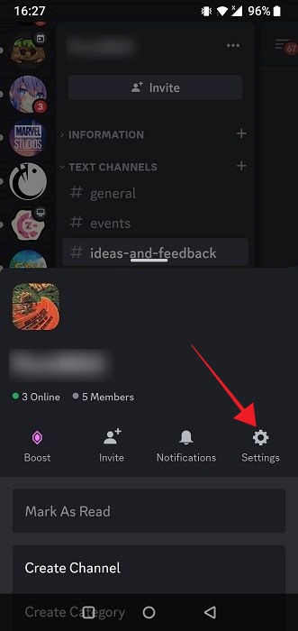 Clicking on "Settings" option from the pop-up menu.