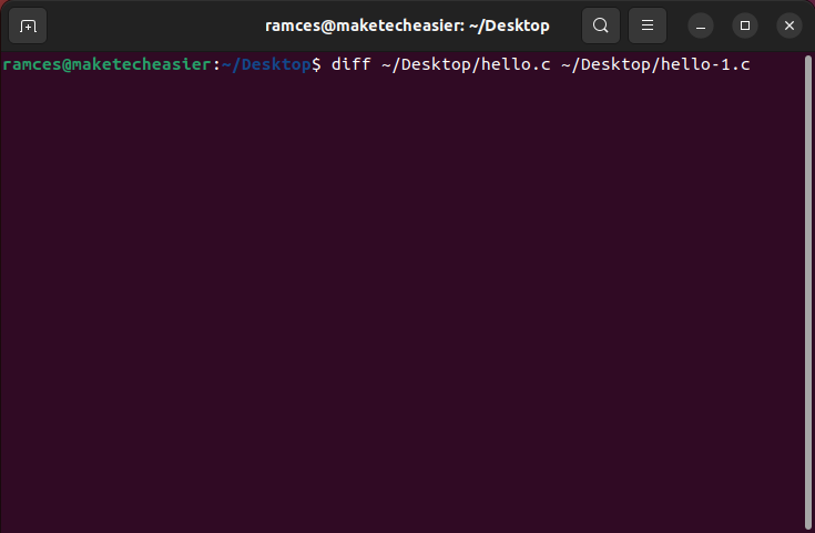 A terminal window showing a diff command.
